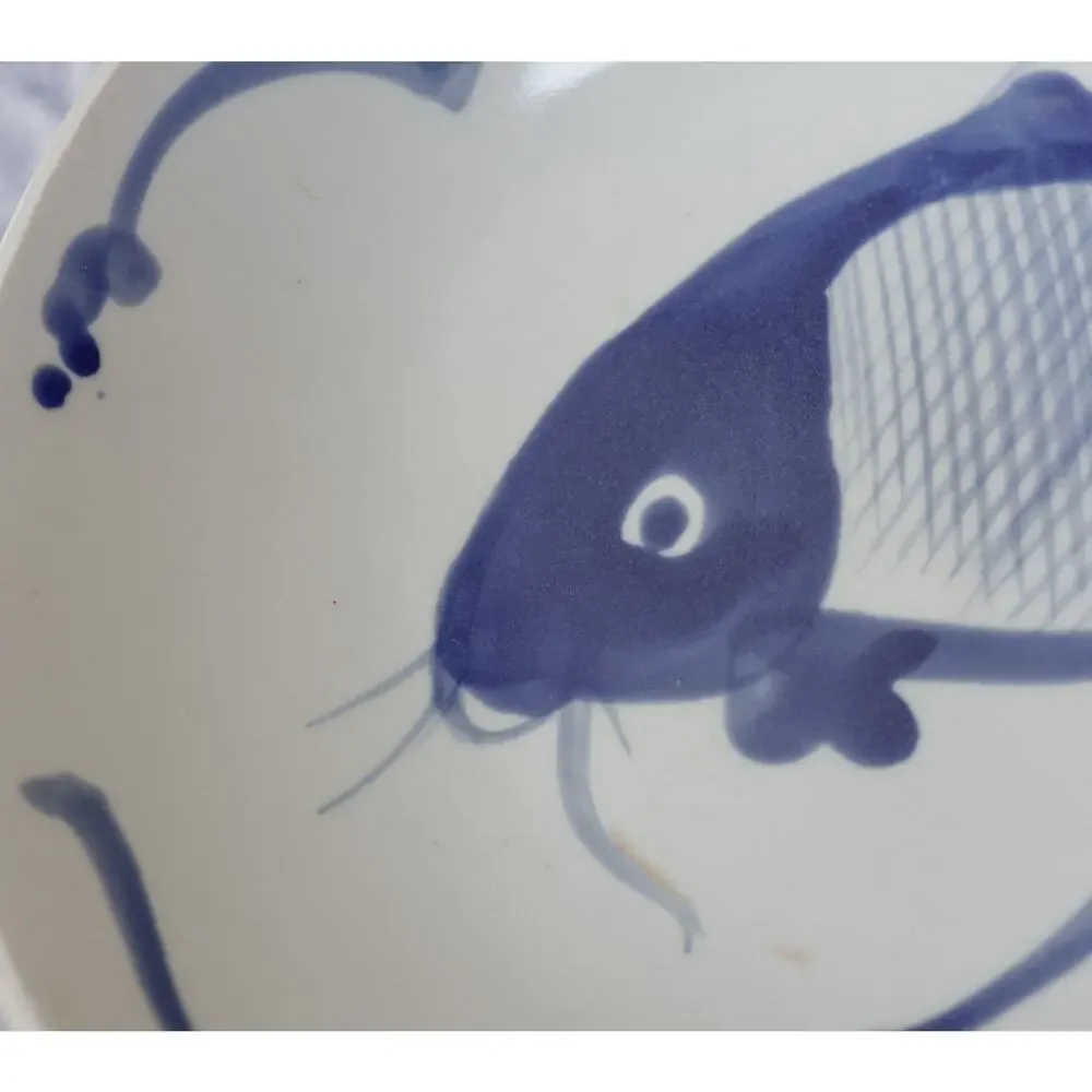 VTG Blue White Koi Fish Bowl 9